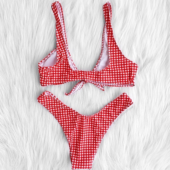 red and white gingham knot bikini - Picture 3 of 5